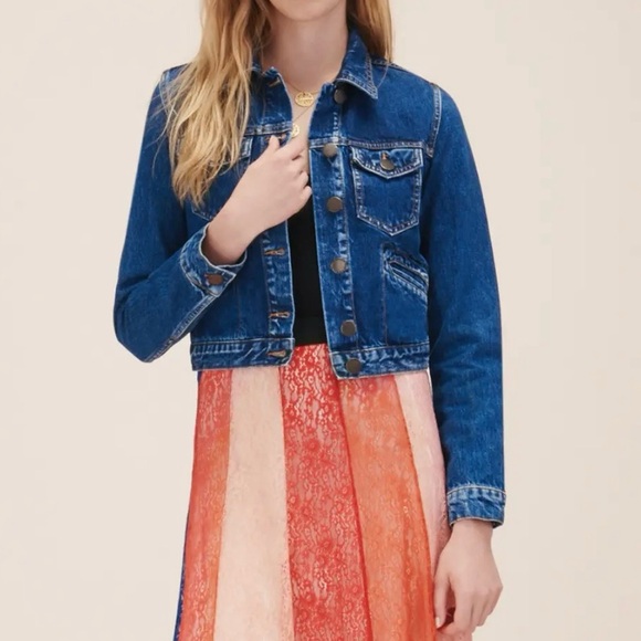 Maje Cropped Classic Blue Denim Jacket Size Small/Medium - Picture 1 of 9
